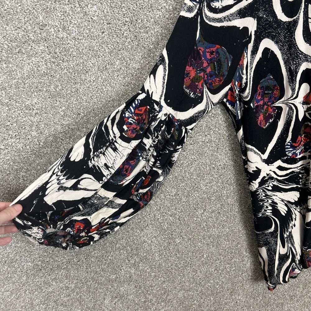 Free‎ People Womens Cold Shoulder Tunic Top Abstract Floral Black Red Small - Picture 9 of 10